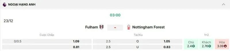 Các kèo hấp dẫn nên tham gia của trận Fulham vs Nottingham Forest