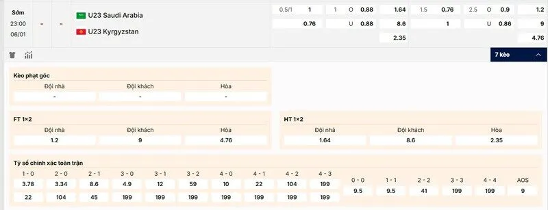 Các kèo hấp dẫn nên tham gia của trận U23 Ả Rập Xê-Út vs U23 Kyrgyzstan 